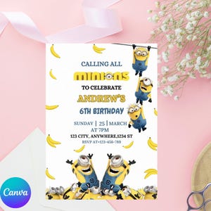 Editable Minions Birthday Invitation,Yellow Minions Invitation ,Minions Birthday Party,Printable Minions Invite, Minions Themed Party Invite