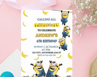 Invitación de cumpleaños editable de los Minions: imprimible (13 x 18 cm)