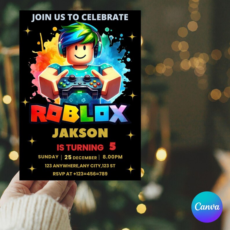 Editable Roblox Birthday Invitation, Gamer Party Invite (5x7, Digital ...