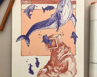 Whale & Technology Man Sketch Print
