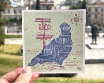 Square Small Art Print – The King of the City (Pigeon Drawing)