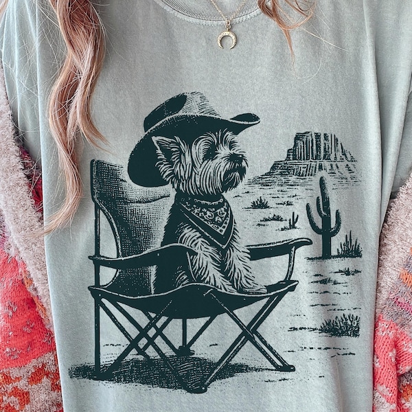 Vintage Yorkie westernshirt – Cowboy Yorkie-T-shirt, retro Desert Dog Chill T-shirt, cadeau voor liefhebbers van Yorkie moeder, vader en Yorkshire Terrier