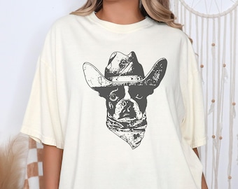 Comfort Colors Boston Terrier Cowboy Shirt - Gift Boston Dog Lover in Western Style, Boston Dog Wild West T, Vintage Boston Mom Dog Tee