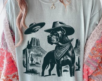 Vintage Cane Corso UFO Shirt – Western Cowboy Cane Corso Tee, Retro Country Dog T-Shirt, Perfect Gift for Cane Corso Mom, Dad & Dog Lovers