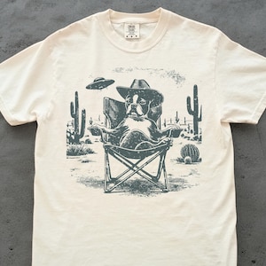 Boston Terrier Shirt, Boston Terrier Retro UFO Western Shirt, Vintage Dog T-Shirt, Cowboy TShirt, Dog Mom, Dog Dad, American Gentleman