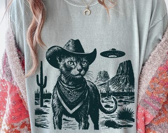 Vintage Lykoi Cat UFO-shirt – Western weerwolfkat T-shirt, retro Alien Cat T-shirt, perfect cadeau voor Lykoi-liefhebbers
