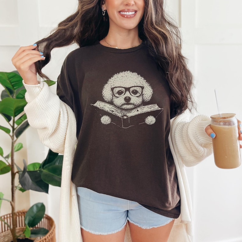 Bichon Frise Book Comfort Colors T-shirt: Reading Dog Shirt - Bichon ...