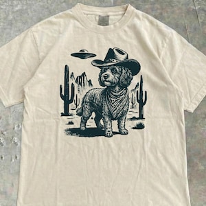 Cavapoo Comfort Colors T-Shirt - UFO Cavapoo Western Tee - Cavapoo Mom Gift - Dog Dad T - Cowboy Cavapoo Ranch Dog Owner Gift Under 25
