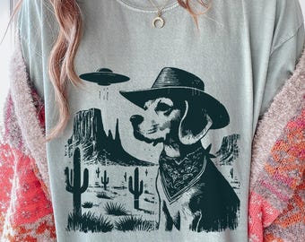 Maglietta vintage Beagle UFO - Maglietta western da cowboy Beagle, maglietta retrò per cani, regalo perfetto per mamma, papà e amanti dei cani Beagle, Beagle Ranch
