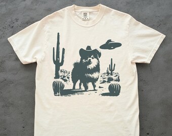 Camisa de Pomerania, Camisa vintage para perro, Camisa OVNI del Oeste, Camiseta retro, Camiseta de vaquero, Salvaje Oeste, Mamá Pomerania, Papá Pomerania, Regalos para dueños de Pomerania