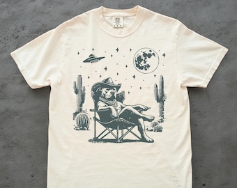 ウエスタンピットブルUFOシャツ - ヴィンテージピットブルカウボーイレトロTシャツ、レトロピットブルTシャツ、ピットママTシャツ、ピットダッドTシャツカントリーピットブルランチ