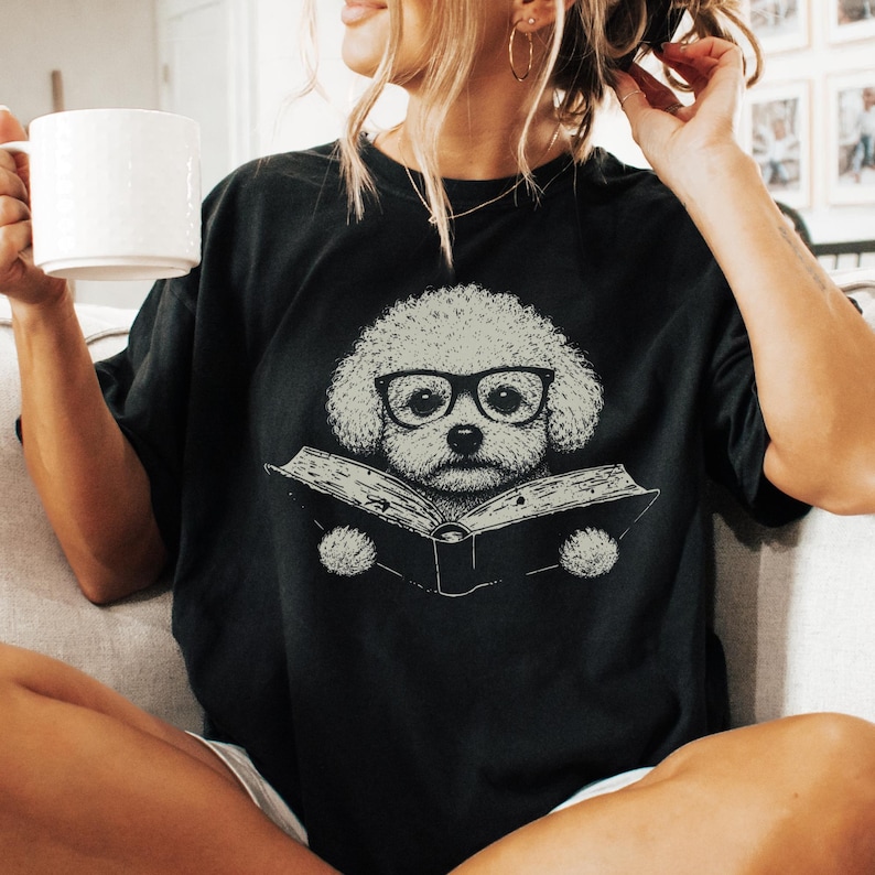 Bichon Frise Book Comfort Colors T-shirt: Reading Dog Shirt - Bichon ...