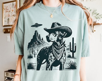 Vintage Dalmatian UFO Shirt – Western Cowboy Dalmatian Tee, Retro Alien Dog T-Shirt, Gift for Dalmatian Mom, Dad & Dog Lovers