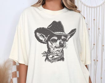 Comfort Colors Chihuahua Cowboy Shirt - Gift For Chihuahua Dog Lover in Western Style, Chihua Dog Wild West T Vintage Chihuahua Mom Dog Tee