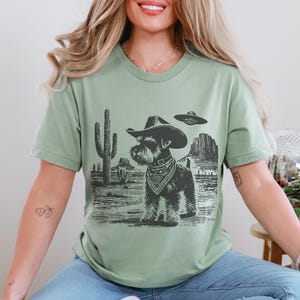 Schnauzer UFO Shirt – Vintage Western Dog Tee, Retro Cowboy Schnauzer T-Shirt, Gift for Schnauzer Mom & Dad, UFO Dog Lover Gift