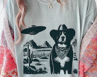 Vintage Berner UFO-Shirt - Cowboy Berner Hund Mom Dad Tee, Western Space Mountain Geschenk, Country Ranch Wildwest Dog