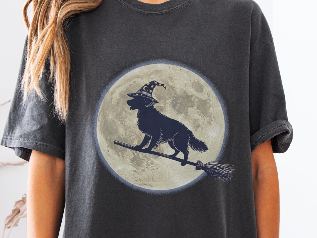 Halloween Golden Retriever Moon Witch Broomstick T-shirt: Spooky Season ...