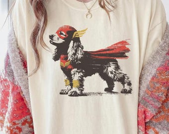 Cocker Spaniel Superhero T-Shirt – Funny Cocker Dog Tee for Comic Fans, Fast Dog Lover Gift, Nerdy Pet Humor Shirt for Him or Her