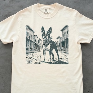 Boston Terrier Shirt, Boston Terrier Retro Western T, Vintage Dog T-Shirt, Cowboy TShirt, Dog Mom, Dog Dad, American Gentleman Wild West