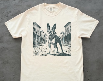 Boston Terrier Shirt, Boston Terrier Retro Western T, Vintage Dog T-Shirt, Cowboy TShirt, Dog Mom, Dog Dad, American Gentleman Wild West