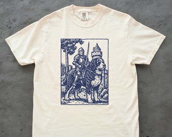 Knight Bernedoodle Rider Vintage T-shirt, Retro 90s Graphic Tee Dark Art Medieval Funny Dog Meme Shirt, Bernedoodle Mom Dad, Grimdark Gift