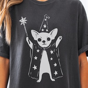 Halloween Chihuahua Cute Witch Shirt - Gift for Chi Moms or Dads Spooky Season, Chi Wizard hat Tee, Magic Chihuahua Wand Holliday Chi Tee