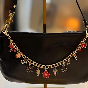 Chaîne de sac OR NOIR ROUGE, bijoux à breloques papillon fleur, cadeau d'anniversaire ou de douche nuptiale pour elle, tirette or sac à dos et porte-clés