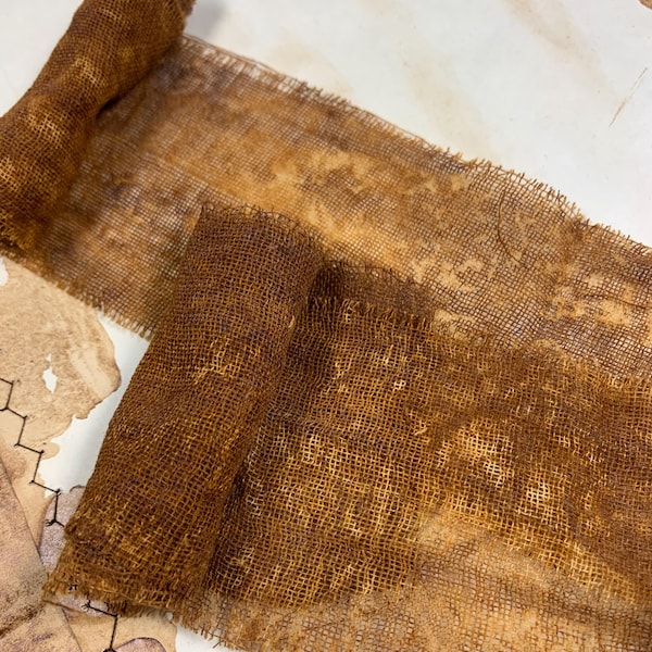 Tela de gasa teñida con óxido, suministros para revistas vintage, adornos grunge punk, tela oxidada hecha a mano (4 piezas)