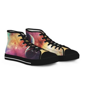 Colorful Planet Men&#39;s High Top Sneakers - Galaxy Shoes, Space Design Athletic Footwear, Unique Universe Sneakers for Men, Celestial