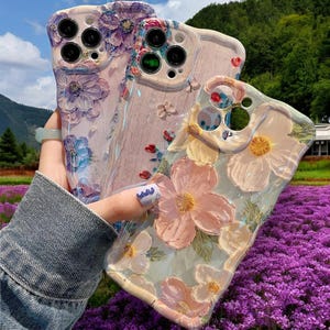Vintage Ölgemälde iPhone Hülle - Künstlerischer Blumen Print, stoßfeste Silikonhülle für 11 12 13 14 15 16 Pro Max
