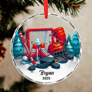 Personalized Hockey Gear Ornament, Custom Hockey Player Ornament, Ice Hockey Keepsake, Hockey Team Gift, Sport Ornament