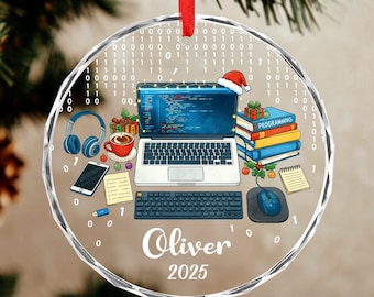 Personalized Computer Programmer Ornament, Custom Name Programmer Laptop Code Ornament, IT Specialist Keepsake, Computer Developer Gifts