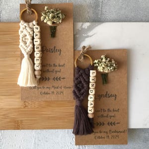 Personalized Will You Be My Bridesmaid Gifts, Tie The Knot Gifts For Bridesmaids, Maid of Honor Gifts, Bridal Shower Favor, Macrame Keychain