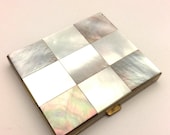 Vintage 50 39 s - 60 39 s Women Powder Box With Mirror Inlay Genuine Mother Of Pearl