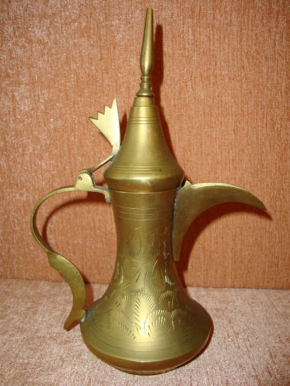 Vintage árabe cafetera tetera bronce color grabado latón | Etsy México