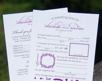 PRINTED Wedding Mad Libs Unique Guest Book Ideas | Wedding advice cards | Wedding guest comment card, Graphic Madlib PBR003-ML