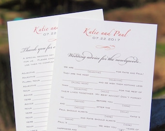 PRINTED Wedding Mad Libs Advice Cards Custom printed cards wedding guest book alternative advice for the couple bride groom newlyweds