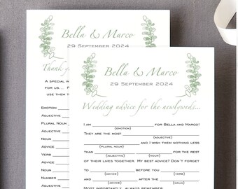 Green Wedding Mad Lib Guest Book wedding advice card wedding advice guest book bride and groom sage rustic wedding libs eucalyptus greenery