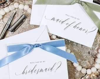 Bridesmaid Proposal Card, Will you be my bridesmaid card asking will you be my maid of honor proposal bridesmaid gift box dusty blue FLS