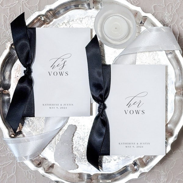 Minimalist Wedding Vow Book set of 2 with ribbon personalized wedding vow booklet minimalist custom vow book his and hers vows book VCT