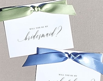 Bridesmaid Proposal Card, Will you be my bridesmaid card asking will you be my maid of honor proposal bridesmaid gift box dusty blue green