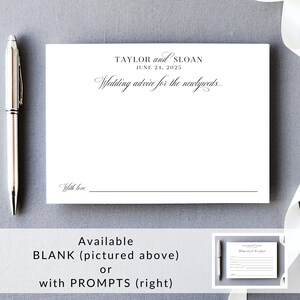 Elegant black and white wedding advice card set displayed alongside classic guestbook cards. Use for a rehearsal dinner or as part of a bridal shower game. Collect bridal wishes, wedding wishes, and timeless words of wisdom for the couple.