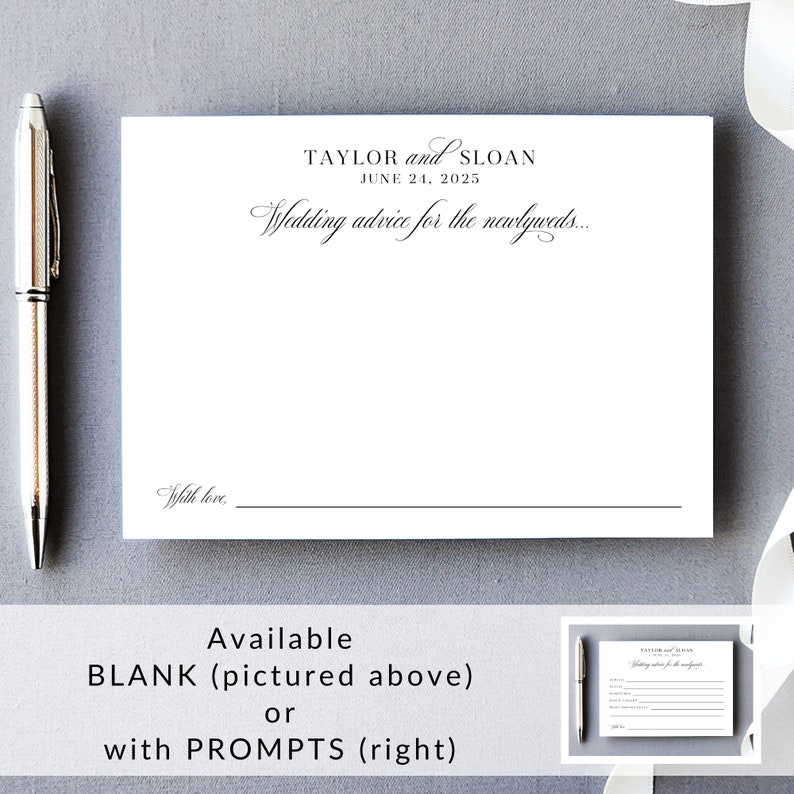Elegant black and white wedding advice card set displayed alongside classic guestbook cards. Use for a rehearsal dinner or as part of a bridal shower game. Collect bridal wishes, wedding wishes, and timeless words of wisdom for the couple.