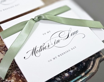 Mother of the Groom Gift Idea Keepsake Wedding Card for Mother in Law Thank You Card Satin Ribbon Sage Green Custom Wedding Day Note BGS