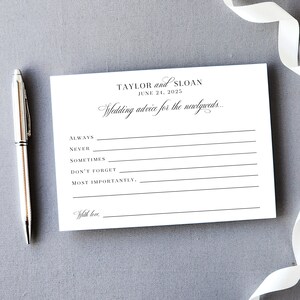 Formal black and white guestbook cards with a timeless design, ideal for a rehearsal dinner or bridal shower game. These wedding advice cards are perfect for gathering advice and wishes or bridal wishes, for lasting words of wisdom for the newlyweds.