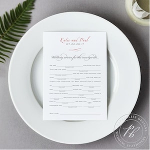 PRINTED Wedding Mad Libs Advice Cards Custom printed cards wedding guest book alternative advice for the couple bride groom newlyweds