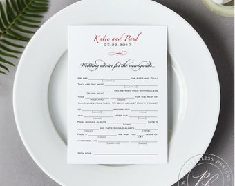PRINTED Wedding Mad Libs Advice Cards Custom printed cards wedding guest book alternative advice for the couple bride groom newlyweds
