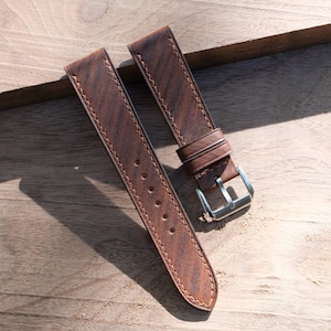Brown Handmade Leather Watch Strap: Italian Vegetable Tanned Cowhide.Personalized,Custom.All Size. 22mm,21mm,20mm,19mm...