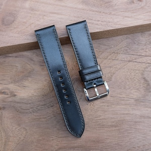 Shell Cordovan Shinki Black Leather Watch Strap-Handmade leather watch strap.Personalize,Custom Watch Strap.All Size.24mm,23mm,22mm,21mm,20m