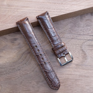Brown Alligator VietNam Leather Watch Strap-Handmade leather watch strap,Personalized Watch Strap, Custom Watch Strap.All Size.